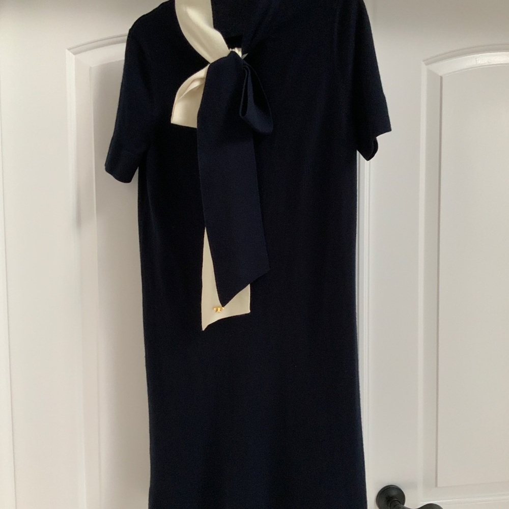 Tory Burch Blue and White Sheath Mini Dress Crew Neck Short Sleeve - Picture 7 of 10